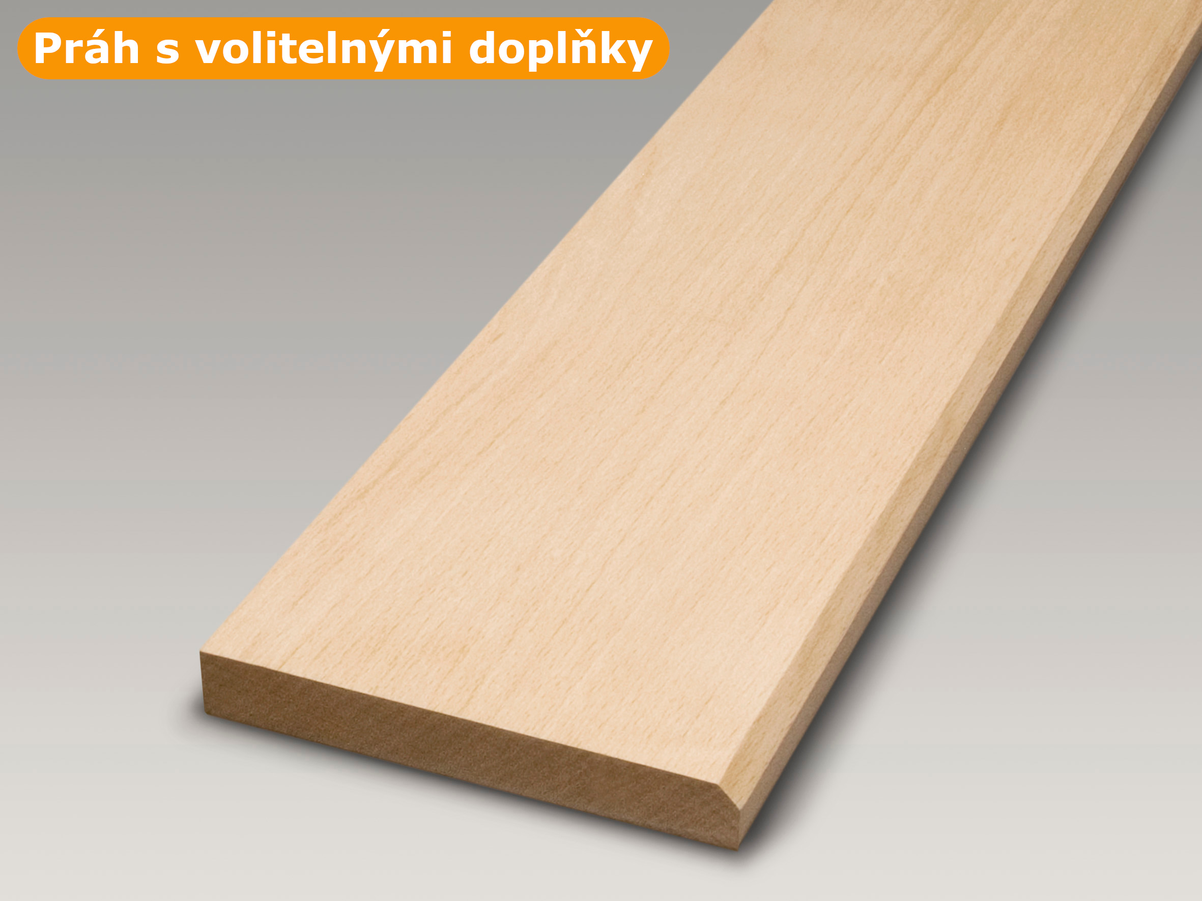Práh - bukový, šikmá hrana, délka 150 cm, šířka 18 cm, tloušťka 2 cm - s doplňky